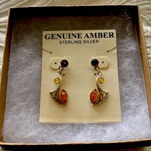 Amber and silver earrings
